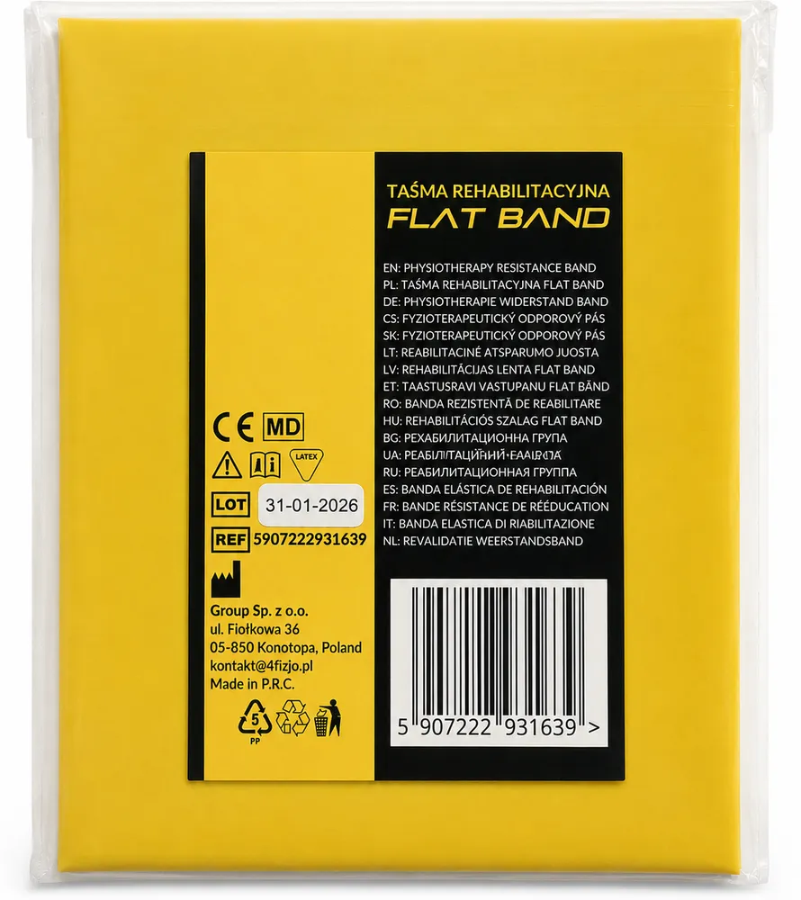 TAŚMA REHABILITACYJNA FLAT BAND 2M ŻÓŁTA  OPÓR 1-2kg