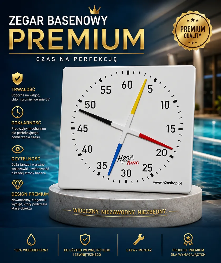 ZEGAR BASENOWY PREMIUM H2OTIME KWADRAT 4 WSKAZÓWKI 100x100